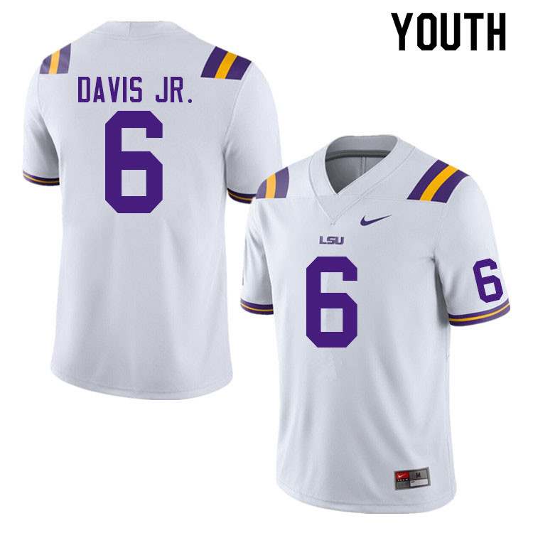Youth #6 Derrick Davis Jr. LSU Tigers College Football Jerseys Sale-White